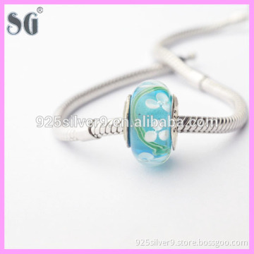 S925 sterling silver core charms flower pattern crystal glass bead wholesale